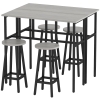 HOMCOM Set da Bar 6 Pezzi con 4 Sgabelli da Bar e 2 Tavoli Alti in Legno Truciolato e Acciaio per Cucina e Soggiorno, Grigio