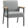 HOMCOM Modern Accent Chair with Cushioned Seat and Back, Upholstered Fireside Chair for Living Room, Comfy Chair with Wood Armrests and Steel Legs, Grey