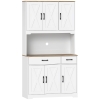 HOMCOM Kitchen Pantry with 6 Doors Countertop for Microwave 2 Drawers Adjustable Shelves Cable Hole White