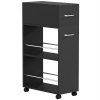 HOMCOM Carrito de Cocina con 2 Estantes Abiertos, Cajón y Barandillas, Madera y Acero Inoxidable, 25x50x85 cm, Negro
