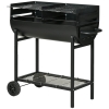 Outsunny Barbecue in Acciaio con 2 Griglie Indipendenti, 2 Ruote e Ripiano Inferiore | Nero | 90cm x 45cm x 96cm