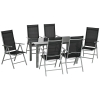 Outsunny 7 Piece Garden Dining Set - Outdoor Table and 6 Folding and Reclining Chairs with Aluminium Frame, Tempered Glass Top Table, Texteline Seats, Black