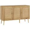 HOMCOM Buffet salon meuble de rangement avec placards à portes en rotin et étagère réglable, bois naturel