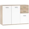 HOMCOM Sideboard Wohnzimmer, Aufbewahrungsmöbel mit 2 Schubladen, 3 Türen und höhenverstellbarem Einlegeboden, 106 x 35 x 76 cm, weiß und Naturholz