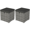 Outsunny 2er Set Rattan Hocker Sitzhocker mit Rattanoptik Stauraum Kissen Deckel 120 kg belastbar 40x40x41cm Dunkelgrau
