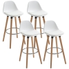 HOMCOM Lot de 4 tabourets de bar style scandinave hauteur 70 cm avec pieds en bois et repose-pieds en acier - blanc