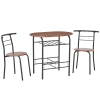HOMCOM 3-Piece Dining Table Set , Metal Frame Wood Top Breakfast Bar Table Set for 2, Dining Table w/Storage Shelf & 2 chairs