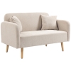 HOMCOM Sofa 2-osobowa z 2 poduszkami, wypoczynkowa, aksamitna, z podłokietnikami, do pokoju dziennego, sypialni, 130 x 70 x 80 cm, kolor kremowy