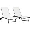 Outsunny Set mit 2 Gartenliegen mit Rollen und 5-fach verstellbarer Rückenlehne, Gartenliege aus Aluminium und Textilene, für Strand, Pool, 66x165x102cm, Creme