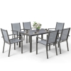 Outsunny Set da Giardino con 6 Sedie Impilabili e Tavolo da Pranzo Rettangolare, Grigio Chiaro