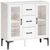 HOMCOM Bufet modern cu uși Soft-Close, bufet cu 3 sertare, 2 uși din sticlă, rafturi reglabile, MDF, Alb