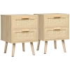 HOMCOM 2er-Set Nachttische im Boho-Design, 2 Nachttische, Rattangeflecht, 4 Schubladen, Natur