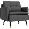 HOMCOM Fauteuil scandinave dossier capitonné avec passepoil en tissu 72 x 70 x 80 cm gris et pieds en métal noir et doré