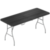 Outsunny Mesa plegable en HDPE mesa de camping plegable exterior con asa cubrepatas antideslizantes 180 x 74 x 74 cm, negro