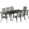Outsunny Juego de Comedor de Jardín 9 Piezas, Mesa y Sillas para 8 Personas, Set de Exterior con Tablero en Vidrio Templado, Gris