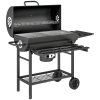 Outsunny Houtskoolgrill van Staal BBQ Smoker met Deksel Handgrepen Thermometer Wielen Verplaatsbaar 114 x 65 x 95 cm