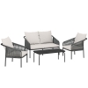 Outsunny Garden furniture set 4-piece Polyrattan lounge set with two-seater 2 armchairs coffee table removable cushions with ties