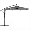 Outsunny Umbrelă Excentrică cu Lumină LED Solară 330x295 cm Umbrelă cu Bază Încrucișată Manivelă Husă Protectoare Gri Închis