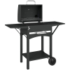 Outsunny Grătar cu Cărbuni, cu 2 Rafturi Laterale, Termometru, Capac și Roți, 110x46.5x101 cm, Negru