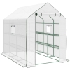 Outsunny Walk-in Greenhouse with 3 Tier 12 Shelves, Small Greenhouse with Reinforced PE Cover, Garden Plant Growhouse with Roll-up Door and Three Mesh Windows, 140 x 213 x 190 cm, White