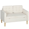 HOMCOM Canapé 2 places avec rangement, capitonnage à boutons, coussin, bois de caoutchouc, 117x62x78cm, Crème