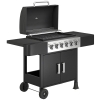 Outsunny Barbacoa de Gas con 6 Quemadores Termómetro Parrilla Mesas Laterales Armario y Ruedas 135x51x101 cm Negro