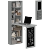 HOMCOM Folding Convertible Desk with Blackboard Multi-function Computer Office Workstation Side Shelf, Grey