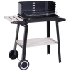 Outsunny Barbacoa de Carbón Vegetal BBQ con Altura de Parrilla Ajustable Estantes y Ruedas para Exterior 83x46x87 cm Negro