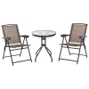 Outsunny Conjunto Mesa y 2 Sillas Muebles para Jardín Exterior Patio Terraza Silla Plegable Respaldo Reclinable a 4 Niveles Texteline Marco Acero Marrón