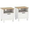 HOMCOM Conjunto de 2 Mesas de Cabeceira Modernas com Gaveta Compartimento Aberto Pés de Madeira 45x38x50 cm Branco