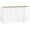 HOMCOM Aparador de Sala de Estar com 4 Portas Gaveta e Prateleiras Ajustáveis 140x40x75 cm Madeira e Branco Brilhante