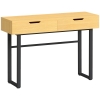 HOMCOM Konsolentisch Schmaler Flurtisch mit 2 Schubladen, Metallrahmen, für Flur 110 x 35 x 76,5 cm Natur