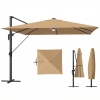 Outsunny 3 x 3 m Garden Cantilever Parasol with Light, Umbrella with Wind Protection, 360° Rotation, Khaki