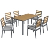 Outsunny Set mobilier grădină 7 piese, set cu 1 masă de dining, 6 scaune, perne, pentru terasă, lemn natural