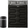 Outsunny Sac de Couchage Double, Modulable en 2 Sacs pour 2 Personnes, 2 Oreillers, Section Tête, 400 g/m², 220x160x10cm, Noir