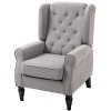 HOMCOM Fauteuil de salon capitonné avec assise large, pieds en bois, style classique, grand confort, 74 x 86 x 102 cm, gris