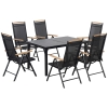 Outsunny Folding Dining Table Set for 6 People 1 Table+6 Chairs Patio Furniture Set Dining Set Aluminum Mesh Black