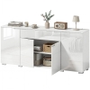 HOMCOM Buffet laqué, armoire moderne 4 portes avec étagères réglables, placard à fermeture douce, blanc