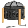 Outsunny 2-in-1 Feuerschale Ø75 x 58 cm Feuerstelle mit Funkenschutz Schürhaken Grillrost Schwarz