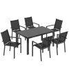 Outsunny Seven-Piece Garden Dining Set, with Plastic Wood-Top Table - Black