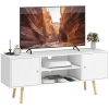 HOMCOM Meuble TV style scandinave 2 portes 2 niches passe-fils piètement bois pin panneaux blanc - 120 x 34 x 50 cm blanc