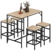 HOMCOM Ensemble Table de Bar Industriel + 4 tabourets Repose-Pieds en Bois couleur Chêne Clair Cadre en métal Noir