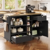 Modern Dining Trolley with Drawers, Cupboards and Open Shelving, Mobile Kitchen Cart with Wooden Worktop, 129L x 46W x 92H cm, Black