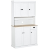 180cm Freestanding Kitchen Cabinet, Modern Storage Cupboard with Open Countertop, Drawer and 6 Doors, White