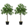 Outsunny Set of 2 90cm/3FT Artificial Bay Laurel Topiary Trees with Pot Fake Indoor Outdoor Greenery Plant Home Decor Green