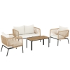 Outsunny Conjunto Jardim de 4 Peças Móveis de Exterior com Sofá de 2 Lugares 2 Poltronas e Mesa de WPC Branco e Castanho