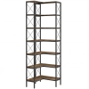 HOMCOM 6-tier L-shaped bookcase, freestanding corner shelf with metal frame, rustic brown