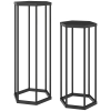 Outsunny Lot de 2 supports pour plantes, tabouret à fleurs hexagonal en métal, intérieur et extérieur, noir