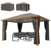 Outsunny Tonnelle de Jardin Pavillon Extérieur Aspect Bois Toit Rigide en Polycarbonate UV50+ Imperméable 398x298x262cm Naturel