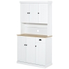 HOMCOM White Kitchen Cabinet 180cm Freestanding Modern Storage with Open Countertop Drawer 6 Doors Kitchen White